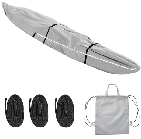 JSCARLIFE 420D Thickened Kayak & Canoe Cover,Duty Waterproof Kayak Cover UV Resistant Canoe Storage Cover UV Protection Sunblock Shield for Fishing Boat,Kayak,Canoe and Paddle Board (13FT-400 * 75CM)