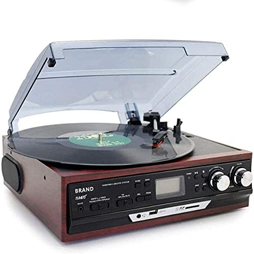 Classic Record Player Turntable with AM/FM Radio, Cassette Player, CD Player, and 2 Stereo Speakers