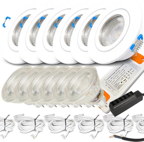 LED Einbaustrahler 6er Set – 12V, 3W, Neutralweiß (4000k) – IP44 Feuchtraum geeignet – Inkl. Treiber, MR16 Fassung und Zuleitung (120 cm) & Verteiler – Ideal für Bad, Küche, Dusche & Außenbereich.