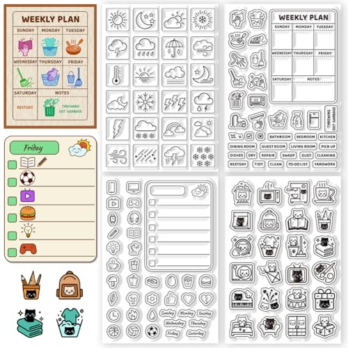 CHGCRAFT 4 Blatt Klarstempel Tägliche Wetter Symbole 16x11cm | Tägliche Wetter Symbole Silikonstempel für Scrapbooking und Planer
