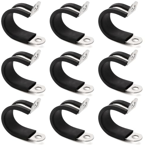 YYIGVMO 9 Pezzi 20mm Fascette Stringitubo in Gomma, Clip a P Rivestite in Gomma, Morsetto a P in Acciaio Inox 304, per Fissare Tubi e Cavi