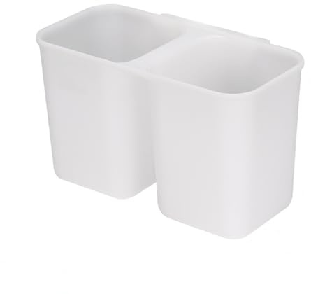 SANNO Dish Rack Utensil Holder, Hanging Cutlery Drainer Caddy with Hooks, 2 Compartment Flatware Organizer for Forks, Spoons, Knives, Fits Over Most Dish Drying Racks, White