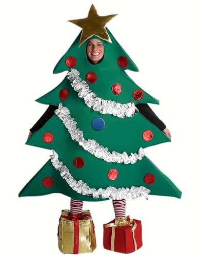 PLLYPE Christmas Tree Costume Cosplay Set with Green Xmas Tree Shaped Stage Performance Costume and Gift Shaped Shoes Unisex Clothes Set, Xmas Tree Shaped Outfits for Adults
