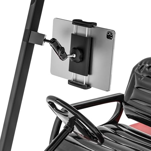 CANHET Quadratische Rohrhalterung, Metall-Golfwagen-Tablet-Halterung, kompatibel mit Yamaha/Club Car/EZGO, Golfwagen-Halterung mit verstellbarem Arm für iPad Pro 12,9 Air Mini, Galaxy, iPhone, alle 4