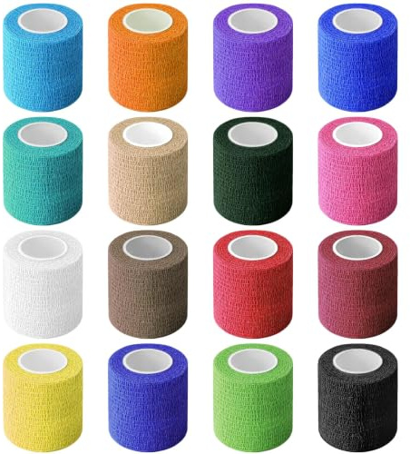 Soodyoow 16 rullar kohesivt bandage, 5 cm x 4,5 m bandage självhäftande bandage sport tape, elastisk självhäftande vattentät självhäftande tejp för händer, fötter, knän och husdjur