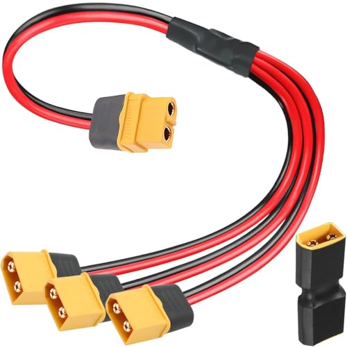 HAAMNING7 XT60 Splitter Cable XT60 1 Female to 3 Male Connector Adapter 12AWG Y Splitter Cable, for Portable Power Station RC Toy Car Drone