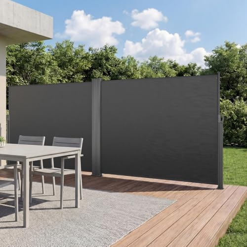 VEVOR Store Latéral Rétractable 180x600 cm, Brise-Vue Rétractable pour Terrasse, Jardin, Balcon et Piscine, Toile Polyester 180 g/m², Imperméable, Protection Solaire, Délimitation de l'espace, Gris