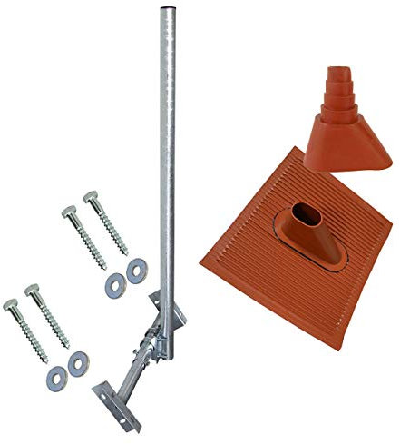 PremiumX Basic X120-48F SAT TV Dachsparrenhalter feuerverzinkt 120cm Mast Aufdach Sparren-Halterung für Satellitenschüssel + UKW LTE-Antenne | Dach Montage-Set rot