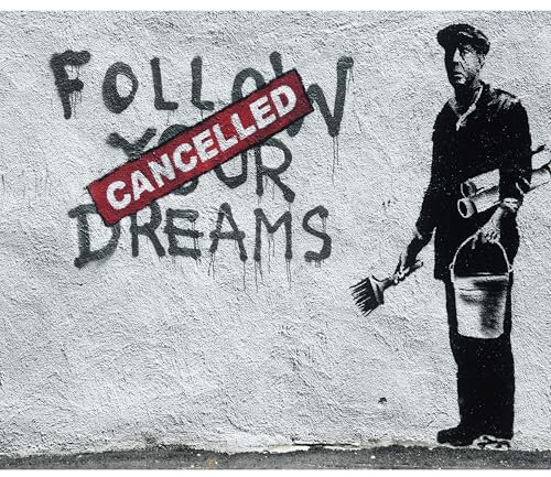 decomonkey Fototapete Banksy 400x280 cm XXL Design Tapete Fototapeten Vlies Tapeten Vliestapete Wandtapete moderne Wand Schlafzimmer Wohnzimmer Graffiti Street Art Steinwand