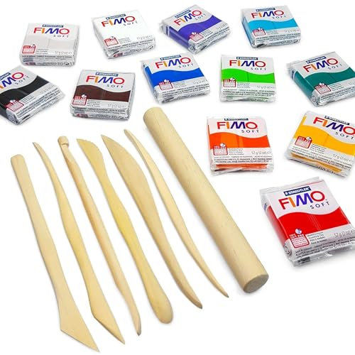 FIMO Soft Modelling Clay Professional Set -12 x 57g + 7 Pro Moulding Instruments