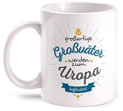 Fashionalarm Tasse Großväter werden zum Uropa befördert beidseitig bedruckt mit Spruch | Geburtstag Geschenk Idee Opa Geburt Baby Urenkelkind, Farbe:weiß