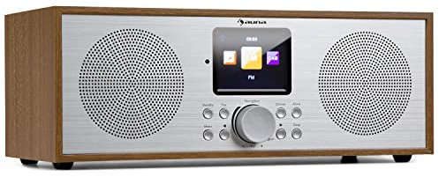 auna Silver Star Stereo Internetradio mit DAB+ / UKW, WLAN Radio, Webradio mit Bluetooth, 2 x 8 Watt RMS, USB, App-Steuerung, AUX, Weckfunktion, inkl. Fernbedienung, Eiche