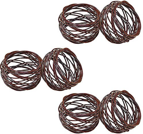 SKAVIJ Indischer Handgefertigter Runder Serviettenring aus Metallgeflecht, 6er-Set für Abendessen, Party, Serviettenhalter für den täglichen Gebrauch Braun