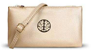 Women's Small Clutch, Cross Body, Shoulder Bag with Wristlet and Long Adjustable Shoulder Strap (Gold)