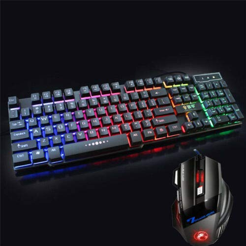 FidgetGear Tastiera meccanica retroilluminata superiore cablata USB illuminata ergonomica PC Gaming + tastiera mouse + mouse nero tastiera + mouse nero