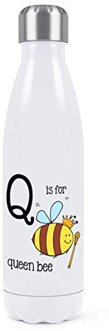 Lettres Q Is pour Double Abeille Double Mur Gourde Isolé Acier Inoxydable Sport Boissons 500ml Blanc