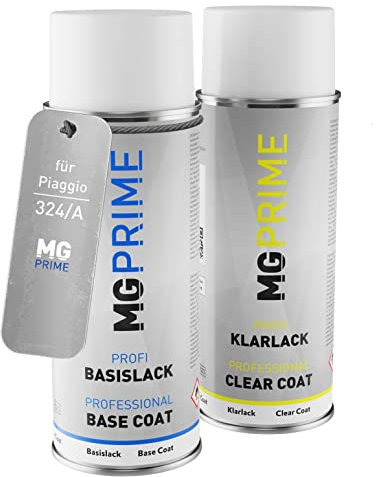 MG PRIME Vernice per auto Kit di bombolette a spruzzo per Piaggio 324/A Verde Raptor Perl Opaco Bomboletta spray da 400ml di vernice di base vernice trasparente
