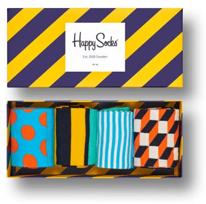 Happy Socks 4-Pack Amazon Stripe Box farbenfrohe und fröhliche Socken für Männer und Frauen 36-40