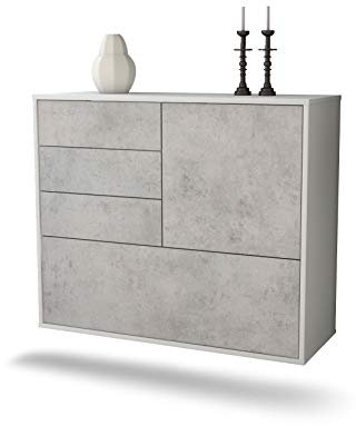 Dekati Sideboard Fontana hängend (92x77x35cm) Korpus Weiss matt - Front Beton Optik - Push to Open