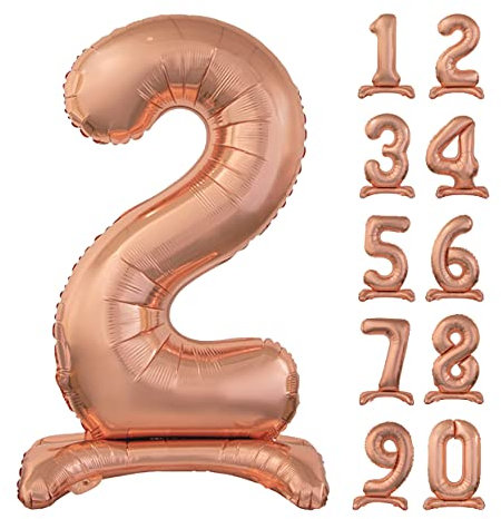 GoDan Beauty&Charm Riesige Luftballons Zahlen 0-9 zum Aufstellen auf dem Tisch 74 cm Folienballon Geburtstagsluftballons Zimmer und Raumdekoration beim Geburtstag Jubiläum Jahrestag (Zahl 2 Rosegold)