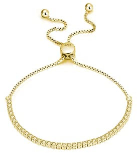 Tennis Deluxe - Bracciale da donna con cristalli brillanti, bracciale da tennis da donna in argento, oro e oro rosa 925 e Argento, colore: gold