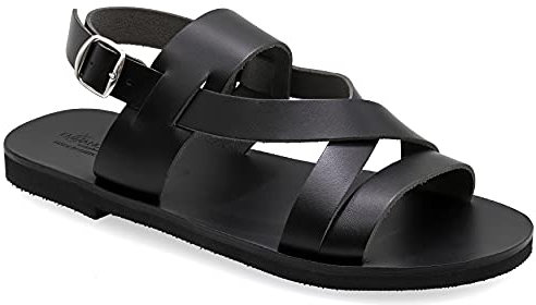 45 noir Emmanuela Antique Sandales en cuir grecque pour hommes, Sandales pour hommes à la main avec orteils ouverts, boucle réglable de qualité chaussures d'été en noir, marron, beige