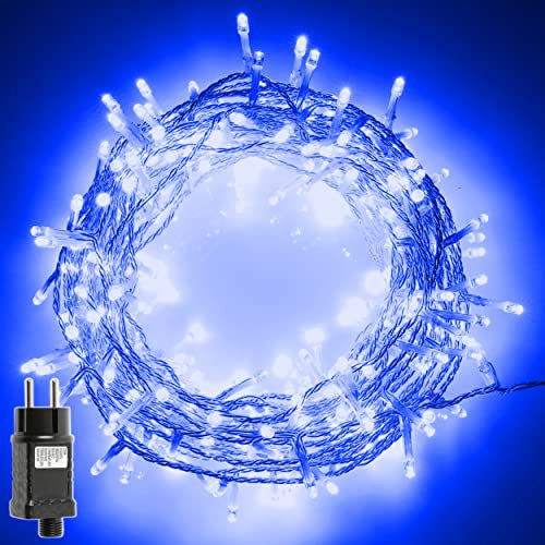 H HANSEL HOME Guirnalda Luces Led de Navidad Luces de Árbol de Navidad Uso Interior/Exterior IP44 Impermeable Cable Transparente (Luz Azul, 100 Leds 5M)