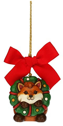 THUN - Weihnachtsschmuck Fuchs Grace mit Kleiner Girlande - Keramik - Weihnachtslinie - Wohnzimmer, Dekor - 4,6 x 3,8 x 4,8 cm h