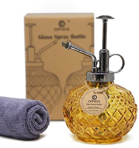 OFFIDIX Vaporisateur d'arrosage en verre, 300 ml, avec pompe supérieure en plastique, pour petites plantes à l'intérieur de la maison ou du bureau (marron)