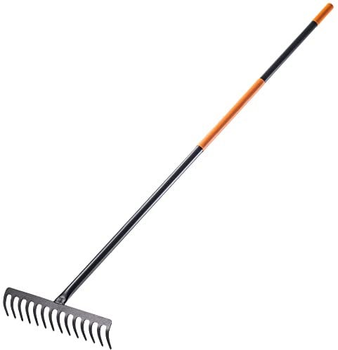 Kadax Rake, giardino duro, rastrello largo con manico in lungo 154,5 cmda giardino , fertilizzante, rastrello da giardino prato e foglie (14 denti rettangolari)