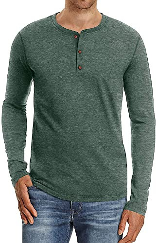 Sailwind Mens Henley Long Sleeve T-Shirt Cotton Casual Shirt(VG Green,M)