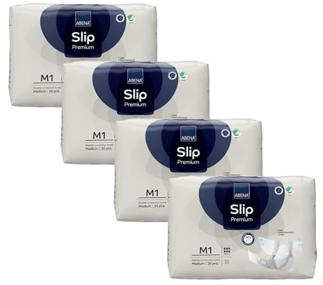 ABENA Slip Premium All-in-One Inkontinenzeinlagen für Damen und Herren, Eco-Labeled Damen-Inkontinenzeinlagen, Größe M 1, Taille 70–110 cm, Saugfähigkeit 2000 ml, 4 x 26 Stück