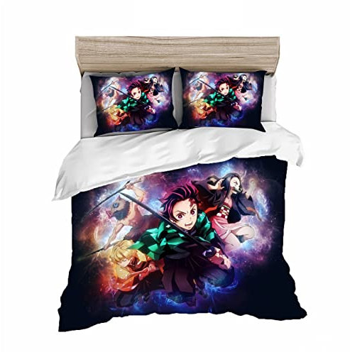 HNSRYLQX Nezuko Kamado Bettwäsche-Set Für Mädchen, Geschenk Für Kinder, Bettwäsche, Nezuko Bettwäsche, Mikrofaser, Anime Bettwäsche (1,135x200cm)