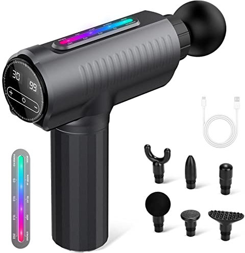 Massagepistole - Uplayteck Massage Gun Massagegerät, Handmassagegerät mit 30 Geschwindigkeiten und LCD-Touchscreen, 6 Massageköpfe, Massagepistole zur Entspannung von Schultern, Körper und Rücken