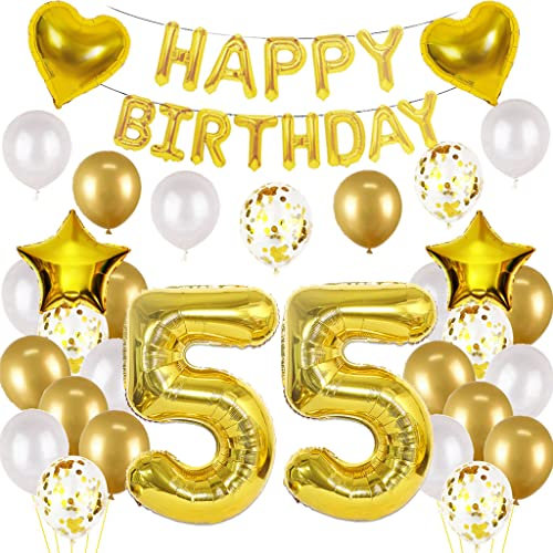 Luftballon 55. Geburtstag Deko Gold - Folienballon Happy Birthday 55th für Mann und Frau