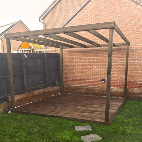 Rutland County Garden Furniture Garden Pergola And Decking Kit - Pergola Box Design With Decking - Wooden Gazebo Canopy Pergola Kit - Garden Arch Garden Room (3.6m x 3.6m, Rustic Brown)