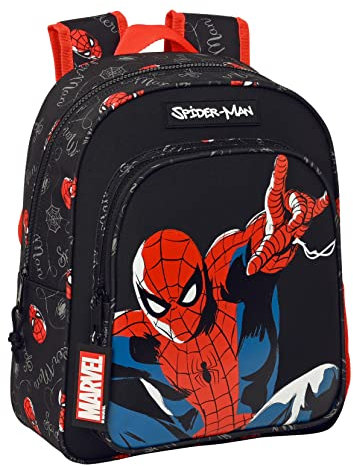 Safta M524d, Spiderman Hero-Mochila Infantil, Adaptable a Carro, con Bolsillo 3D, Ideal Diferentes Edades, Cómoda y Versátil, Calidad y Resistencia, 27x10x33 cm, Color Negro Unisex niños, Estándar