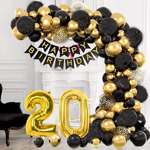 Ballonbogen mit Pumpe, Luftballons guirlande schwarz und gold für Geburtstagsdekoration, dekoratives Ballonbogen-Set (20 Jahren)