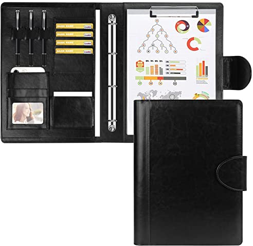 Toplive Leder 4 Ring Binder Padfolio Portfolio Ordner Business Interview Resume Portfolio A4 Größe Dokument Organizer mit Zwischenablage Beleghülse und Kartenhalter