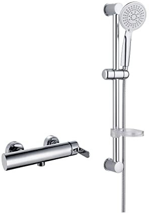 Damast - Set Miscelatore Esterno Doccia Completo di Asta saliscendi 17753 - RUB9218 - Cromo, Meccanico