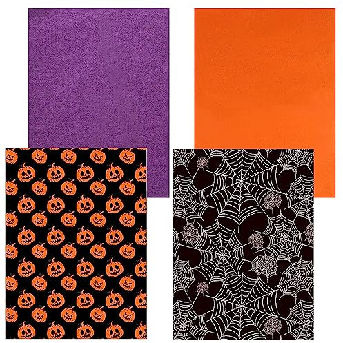 Jwssor Halloween-Seidenpapier, 30 Blatt, Halloween-Geschenkpapier, 50 x 30 cm, Orange, Lila, Kürbis und Spinnennetz, Papier für Halloween DIY Handwerk