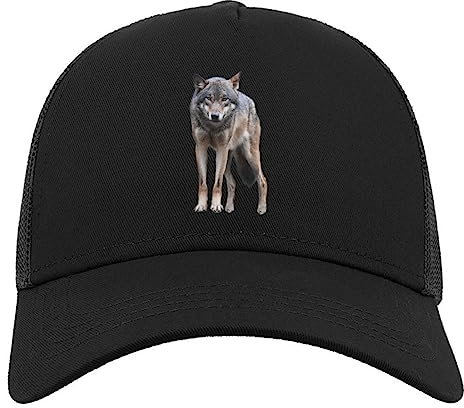 Gray Wolf of The Forest Halbmaschige Trucker-Cap-Baseballmütze aus Baumwolle Schwarz