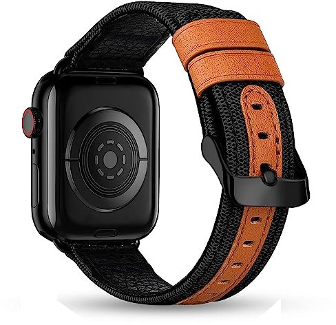 MroTech Correa Compatible para Apple Watch 49mm 46mm 45mm 44mm 42mm Pulsera de repuesto para iWatch Ultra Series 10 9 8 7 SE2 SE 6 5 4 3 2 1 Correa de Reloj de Lona de Cuero Canvas Band Negro
