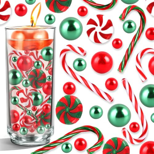 Zuckerstangen Weihnachtsperle 106 Stücke, Weihnachtsperle Für Vasenfüller, Wasserperlen für Pflanzen Christmas Candle, Schwebende Kerzen, Floating Candles, Plastic Christmas Vase Fille (Rot-Grün)