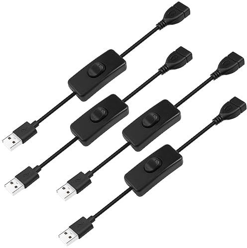 HATMINI USB-Verlängerungskabel Mit Schalter, 4 Stück, 5 V, Stecker auf Buchse, Verlängerung mit Schalter, geeignet für 5 V USB-Lüfter, LED-Streifen, Schreibtischlampe, Fahrrekorder, LED-Streifen