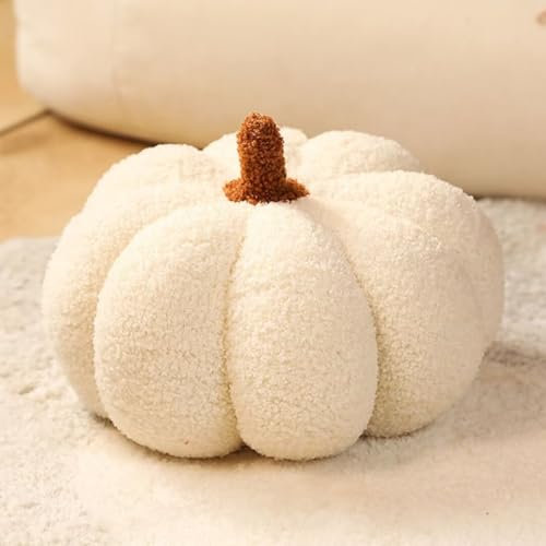 Kürbis Kissen, 3D Gefüllte Kürbis Dekokissen, Schlafzimmer Dekoration, Halloween Kürbis Deko Kissen, Kürbis Überwurfkissen, Home Decoration, Creme, 20cm