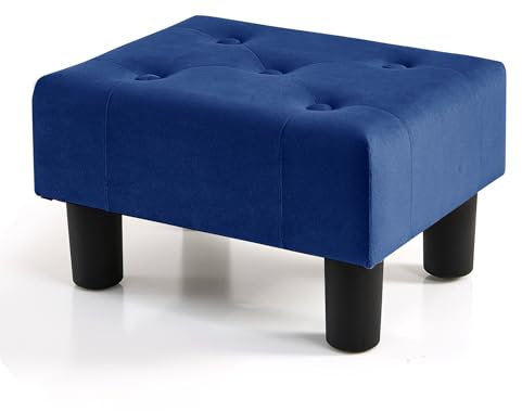 BRIAN & DANY Kleiner Fußhocker Ottomane, Samt Holz Fußhocker Ottomane mit Kunststoffbeinen, Sofa Fußstütze Extra Sitzgelegenheit für Wohnzimmer Eingangsbereich Büro, Blau