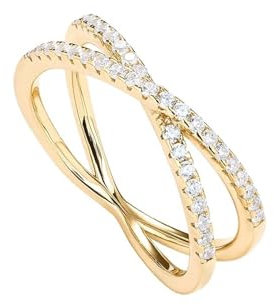 MeeQee Damen Ring Kreuz Frauen Mit Zirkonia Ring Doppelreihiger Wickelring Glänzend Micro Pave Einfach Schmuck Accessoire Gold/05