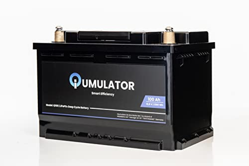 iQumulator® LiFePO4 100Ah 12V 1280Wh batteria al litio con BMS H6R/LN3R DIN, EQ 160Ah-200Ah AGM/GEL batteria di montaggio per camper, barca, campeggio o impianto solare, batteria di alimentazione