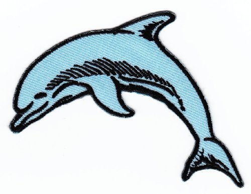 Delfin Wal Delphin Blau Aufnäher zum aufbügeln oder aufnähen Bügelbild Aufbügler für Kleidung gestickter Bügelpatch Applikation Patch Größe 9 x 6,8 cm